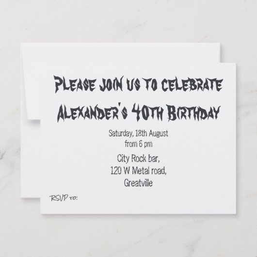 Schwarzes Metall-Minimalisten-Party Einladung (Rückseite)