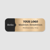 Schwarzes Metallic Light Gold Logo Namensschild (Vorderseite)