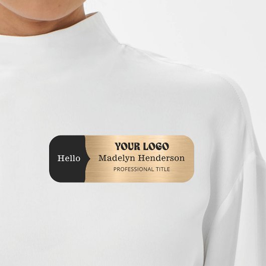 Schwarzes Metallic Light Gold Logo Namensschild