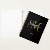 Schwarzes Metallic Lockiges Signatur M Monogramm Planer (Anzeige)