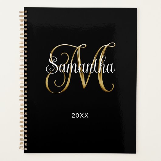 Schwarzes Metallic Lockiges Signatur M Monogramm Planer (Vorderseite)