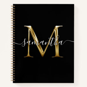 Schwarzes Metallik Girly Signature M Monogramm Notizblock
