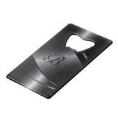 Schwarzes metallisches geometrisches Entwurfmonogr Geldbeutel Flaschenöffner (Rückseite Schrägansicht)