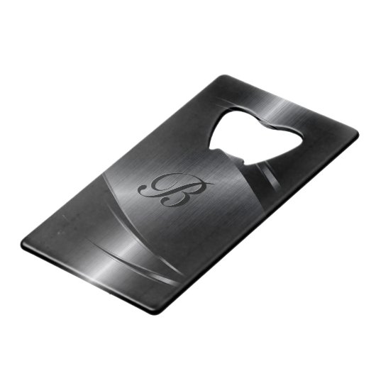 Schwarzes metallisches geometrisches Entwurfmonogr Geldbeutel Flaschenöffner (Rückseite Schrägansicht)