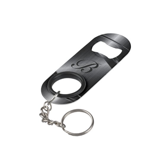 Schwarzes metallisches geometrisches Entwurfmonogr Mini Flaschenöffner (Rückseite Schrägansicht)