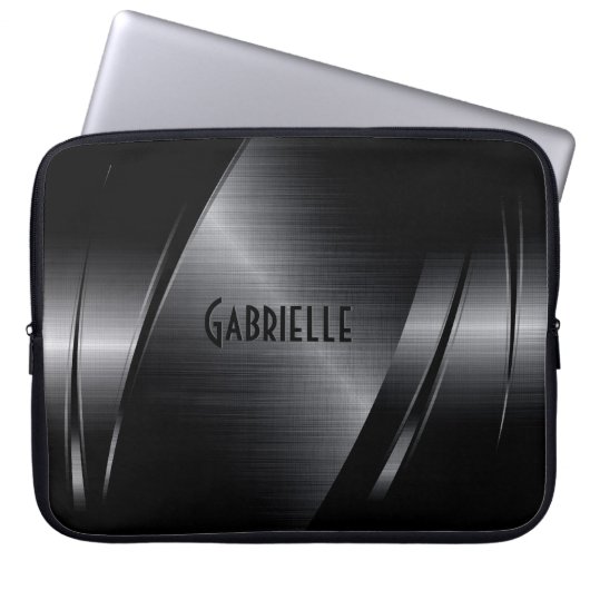 Schwarzes Metallisches modernes geometrisches Desi Laptopschutzhülle (Vorderseite)