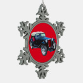 Schwarzes Mg Tc Antikes Auto Schneeflocken Zinn-Ornament (Links)