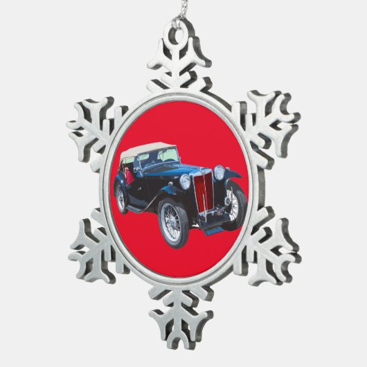 Schwarzes Mg Tc Antikes Auto Schneeflocken Zinn-Ornament (Rechts)
