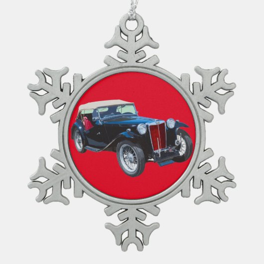 Schwarzes Mg Tc Antikes Auto Schneeflocken Zinn-Ornament (Vorderseite)