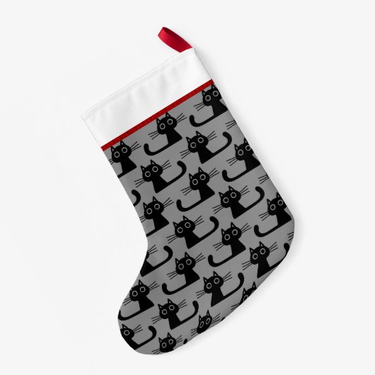 Schwarzes Miezekatze-Katzen-Muster mit Kleiner Weihnachtsstrumpf (Rückseite (Hängend))