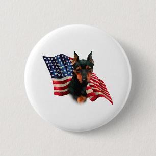 Schwarzes Miniaturpinscher-Amerikanische Flagge; M Button