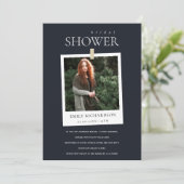 SCHWARZES MINIMAL-CUSTOM-FOTO-BRAUTPARTY EINLADEN DANKESKARTE (Stehend Vorderseite)