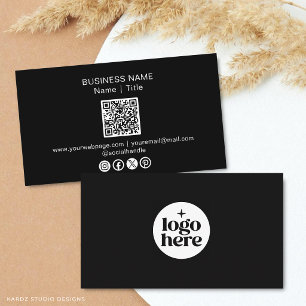 Schwarzes Minimal Social Media Logo QR-Code Visitenkarte