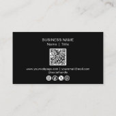 Schwarzes Minimal Social Media Logo QR-Code Visitenkarte (Rückseite)