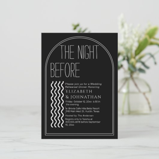 Schwarzes Minimales Skript die Nacht vor der Einla Einladung (Stehend Vorderseite)