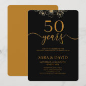 Schwarzes Minimalistisch 50. Hochzeitstag Einladung (Vorne/Hinten)