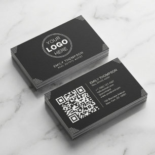 Schwarzes minimalistisches Art Deco QR-Code-Layout Visitenkarte