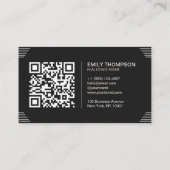 Schwarzes minimalistisches Art Deco QR-Code-Layout Visitenkarte (Rückseite)