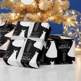 Schwarzes Minimalistisches Brautparty Personalisie Geschenkpapier