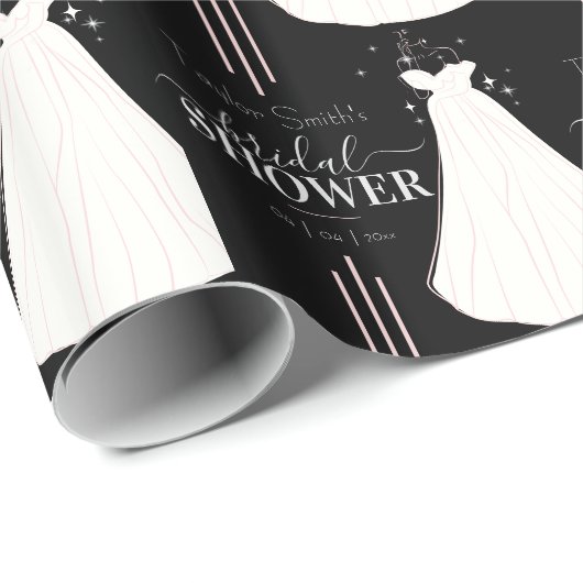 Schwarzes Minimalistisches Brautparty Personalisie Geschenkpapier (Rolleneckpunkt)