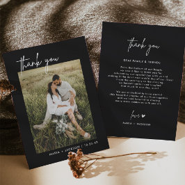 Schwarzes Minimalistisches Foto Hochzeit Danke Kar