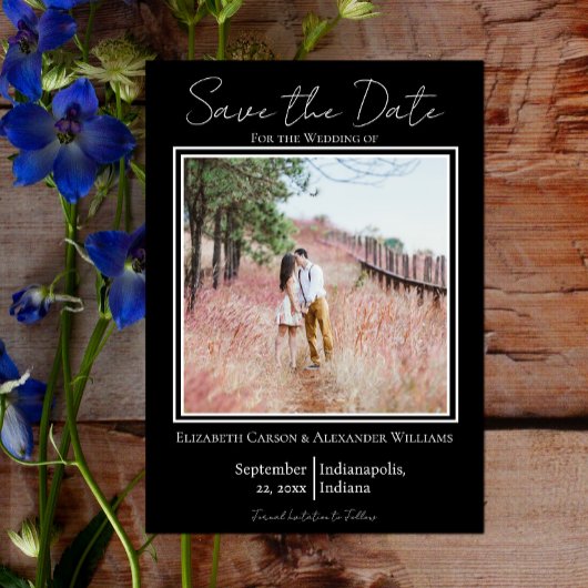 Schwarzes Minimalistisches Foto Save the Date