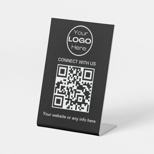 Schwarzes Minimalistisches Geschäftslogo und QR-Co Sockelschild (Vorderseite)