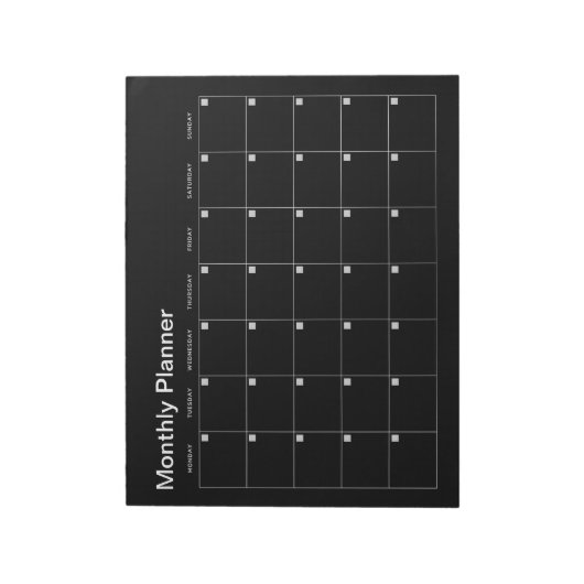 Schwarzes Minimalistisches Monatsplaner Notepad Notizblock (Rotiert)
