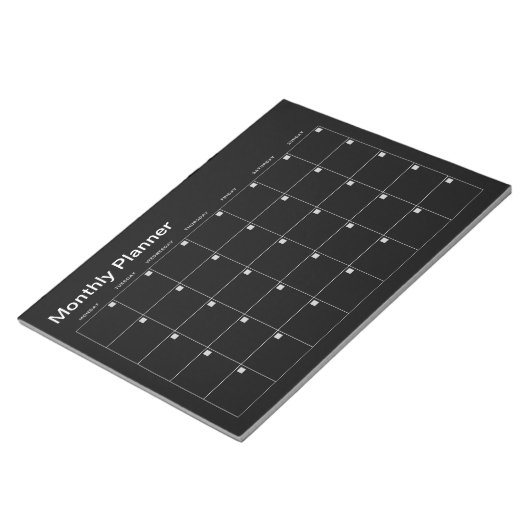 Schwarzes Minimalistisches Monatsplaner Notepad Notizblock (angewinkelt)
