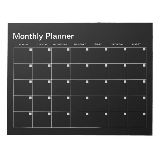 Schwarzes Minimalistisches Monatsplaner Notepad Notizblock (Vorderseite)