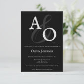 Schwarzes Minimalistisches Monogramm-Brautparty Einladung (Stehend Vorderseite)