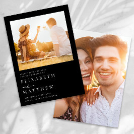 Schwarzes Minimalistisches Skript-Foto Hochzeit Save The Date