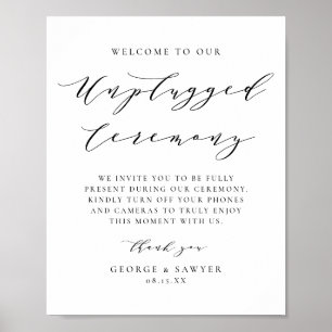 Schwarzes Minimalistisches Skript Unplugged Weddin Poster
