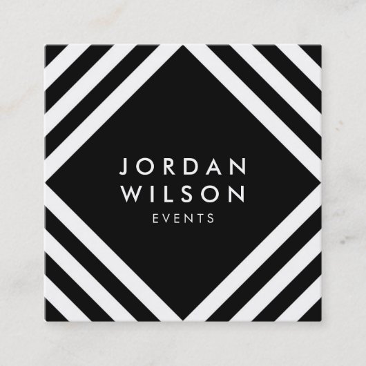 Schwarzes Minimalistisches weißes Quadrat zeichnet Quadratische Visitenkarte (Vorderseite)