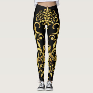 Schwarzes mit der Golddamast-Muster-ausführlichen Leggings