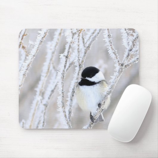 Schwarzes mit einer Kappe bedecktes Chickadee Mousepad (Mit Mouse)