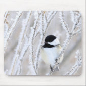 Schwarzes mit einer Kappe bedecktes Chickadee Mousepad (Vorne)