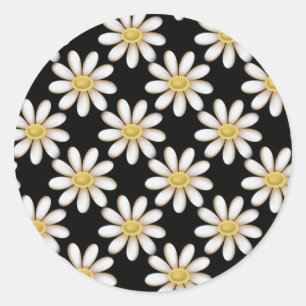Schwarzes mit Gänseblümchen-Blumen-Aufklebern Runder Aufkleber