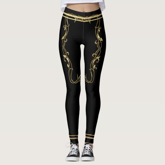 Schwarzes mit Goldstark vereinfachtem Leggings (Vorderseite)