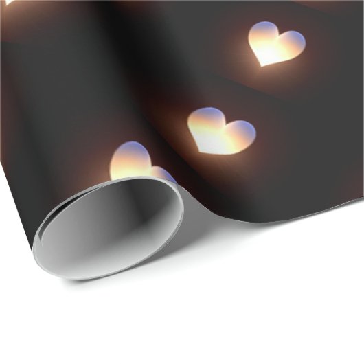 Schwarzes mit Herz-Flamme Geschenkpapier (Rolleneckpunkt)