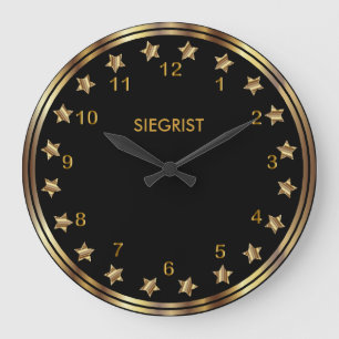 Schwarzes mit Imitat-metallischem Goldstern-Rahmen Große Wanduhr