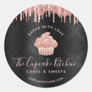 Schwarzes mit Liebe gebackenes Roségold-Cupcake mi Runder Aufkleber
