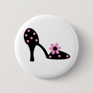 Schwarzes mit rosa Tupfen-Schuh Button