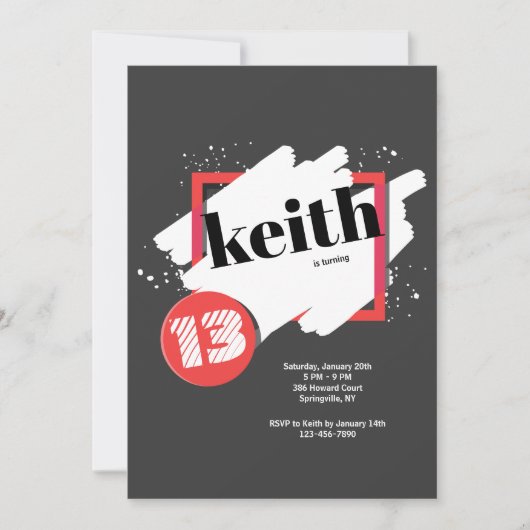 Schwarzes mit Rot führt Einladung einzeln auf (Vorderseite)