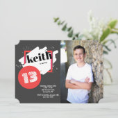 Schwarzes mit Rot führt horizontale Foto-Einladung Einladung (Stehend Vorderseite)