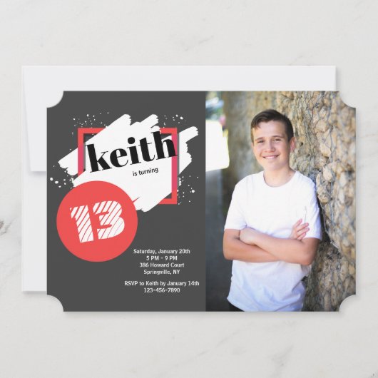 Schwarzes mit Rot führt horizontale Foto-Einladung Einladung (Vorderseite)