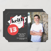 Schwarzes mit Rot führt horizontale Foto-Einladung Einladung (Vorne/Hinten)