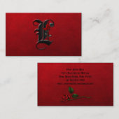 Schwarzes mit Roten Rosen Anfangsl Goth Visitenkarte (Vorne/Hinten)