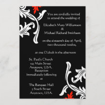 Schwarzes mit weißer und roter Damast-Hochzeit