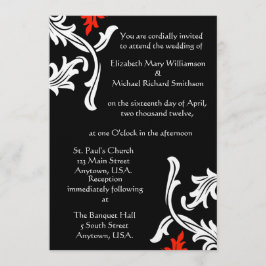 Schwarzes mit weißer und roter Damast-Hochzeit Einladung